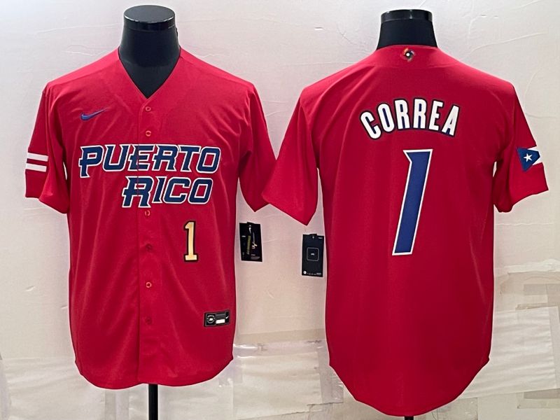 Men 2023 World Cub #1 Correa Red Nike MLB Jersey2